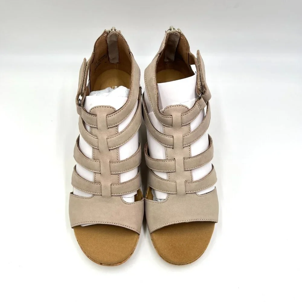 8.5W 8.5 WIDE WIDTH Rockport Briah Gladiator Taupe Brown Wedge Sandals‎ Shoes